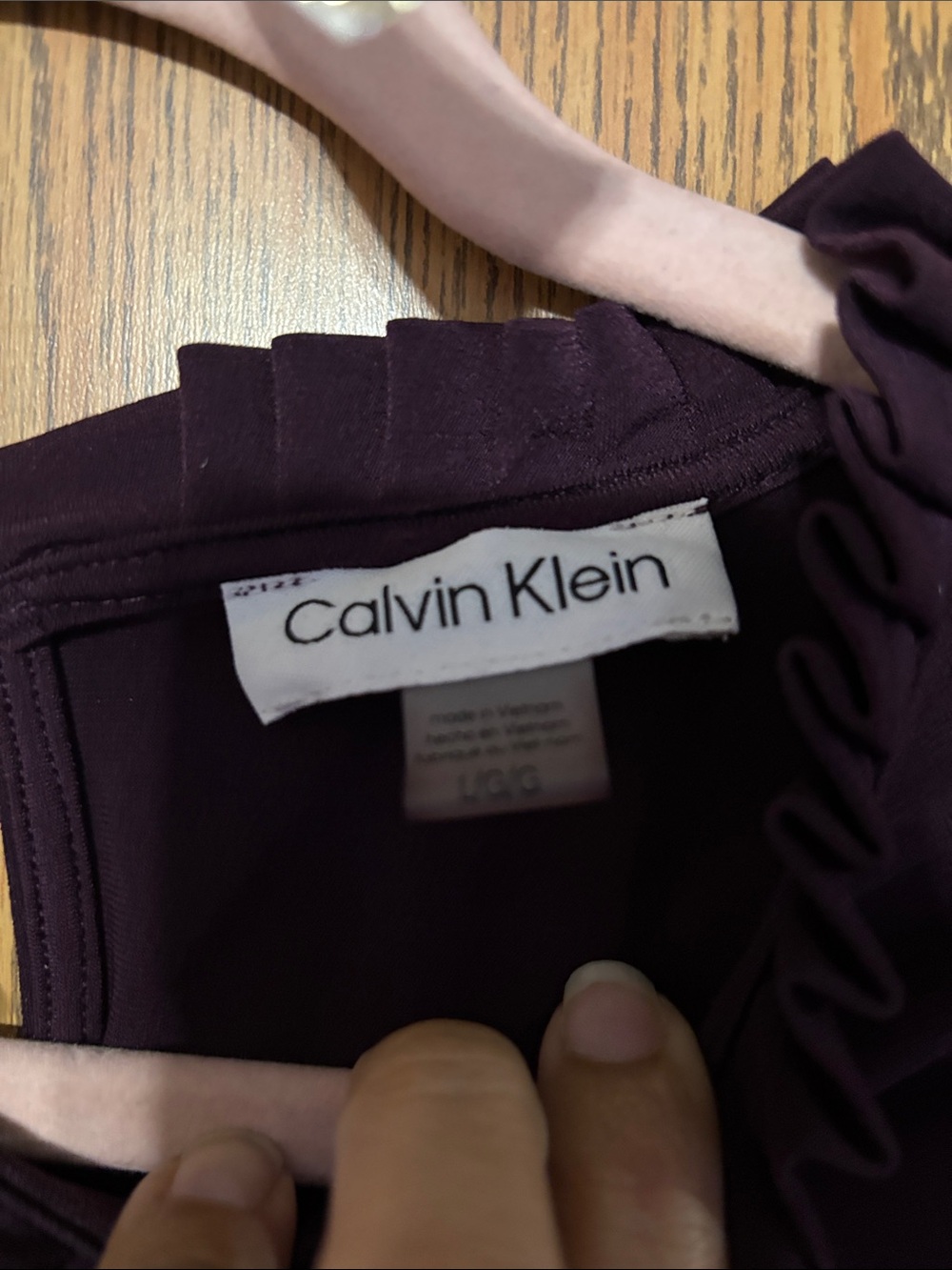 Calvin Klein Plum Ruffle-Neck Flutter Sleeve Blouse - Picture 2 of 7
